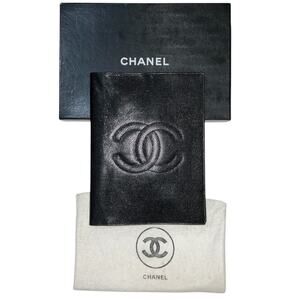 CHANEL Vintage Caviar Leather Black Diary Notebook Tablet Cover CC Stitch Motif.